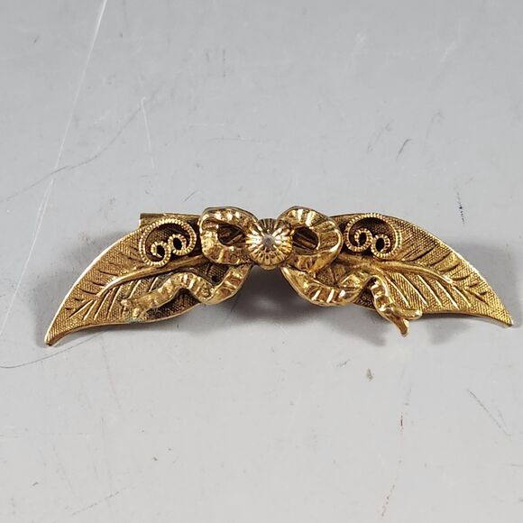 Spiral Circle Pin Brooch Bronze Gold Tone w Mesh Rose Flower VTG Costume Jewelry - Picture 7 of 10